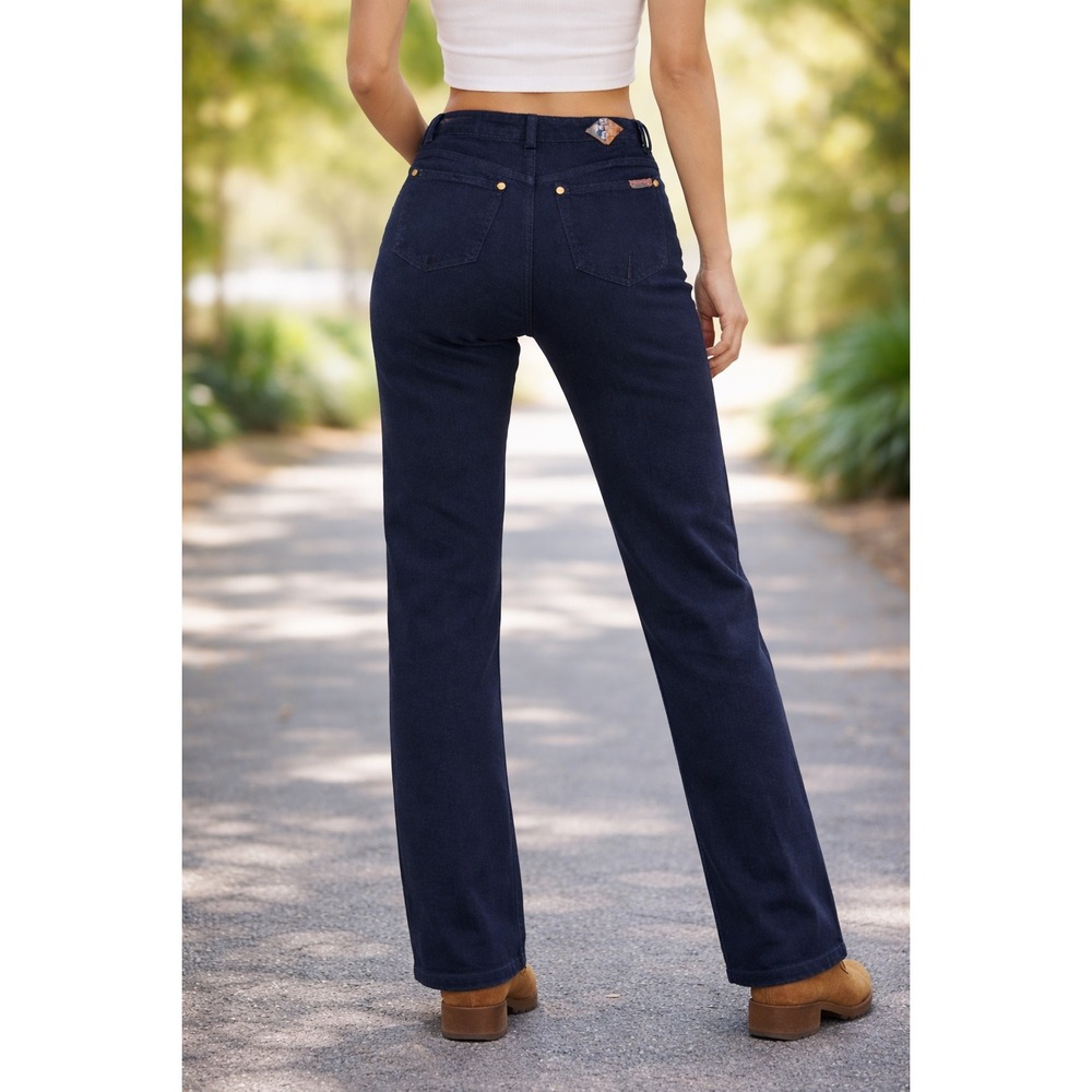 VTG Posted Relaxed Indigo Straight Leg Jeans No Trespassing Zip Women Waist 28"